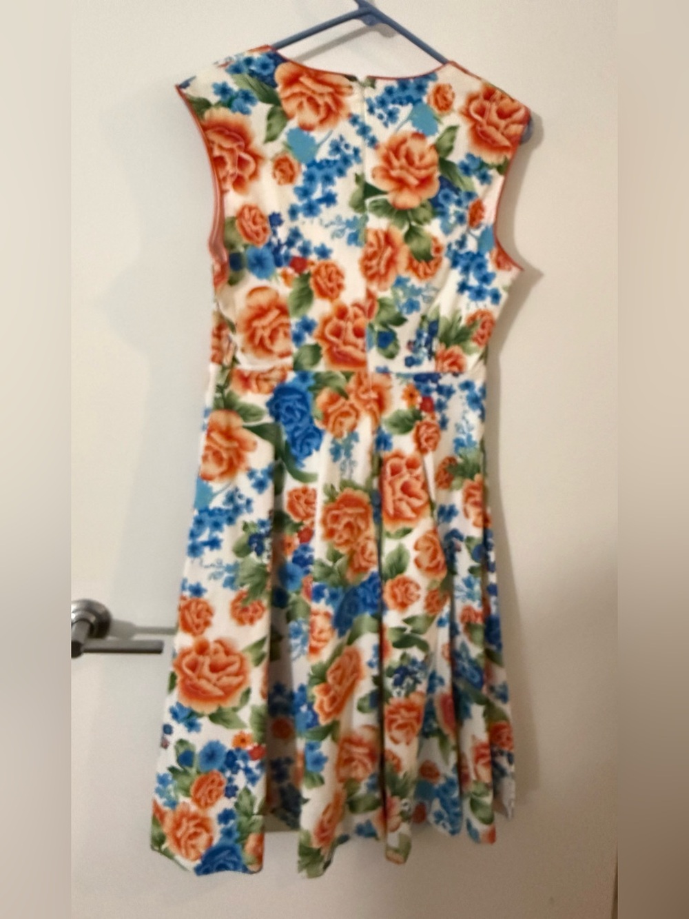 Lindy Borbs Floral V-Neck Fit-and-Flare Dress with Orange & Blue Flowers - Picture 3 of 4